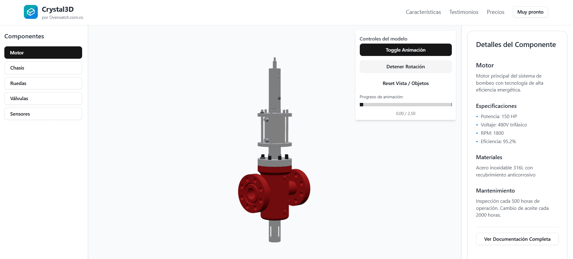 Interfaz de modelado 3D de Crystal3D mostrando un múltiple de estrangulación interactivo